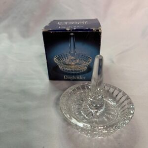 Forever Crystal Ring Holder Clear Cut Lead Glass Jewelry Dish Vintage with Box